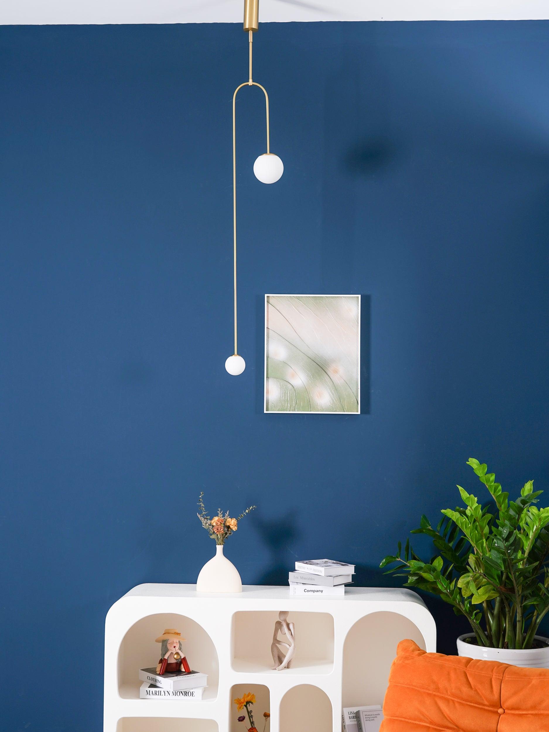 Mobile Chandelier 55.1 in L x 33.5 in H Patinated Brass Black Modern Living Room Ceiling Light Minimalist Glass Diffuser Fixture | Thomler
