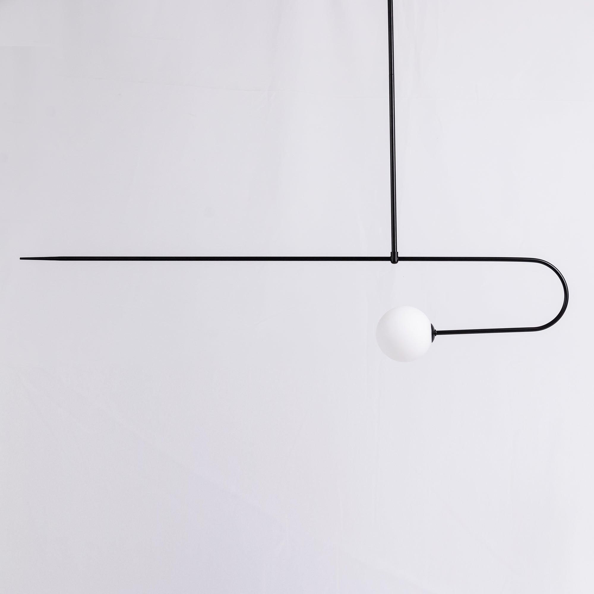 Mobile Chandelier 55.1 in L x 33.5 in H Patinated Brass Black Modern Living Room Ceiling Light Minimalist Glass Diffuser Fixture | Thomler