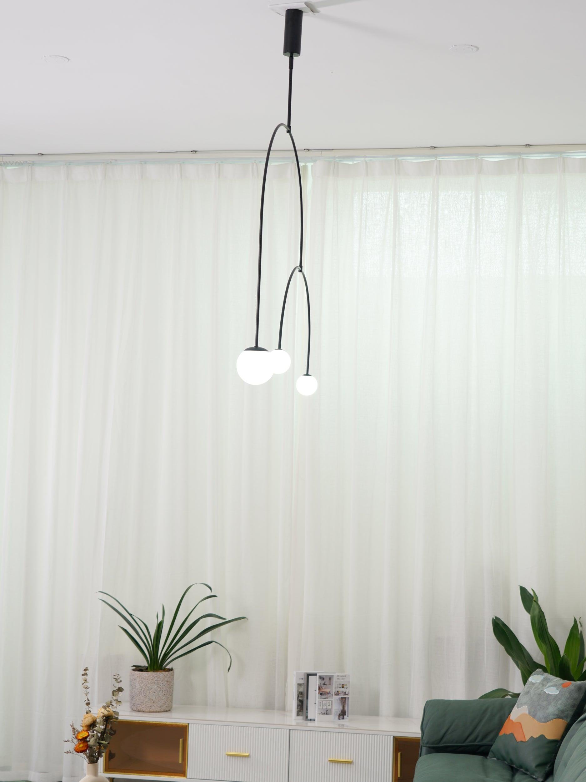 Mobile Chandelier 55.1 in L x 33.5 in H Patinated Brass Black Modern Living Room Ceiling Light Minimalist Glass Diffuser Fixture | Thomler