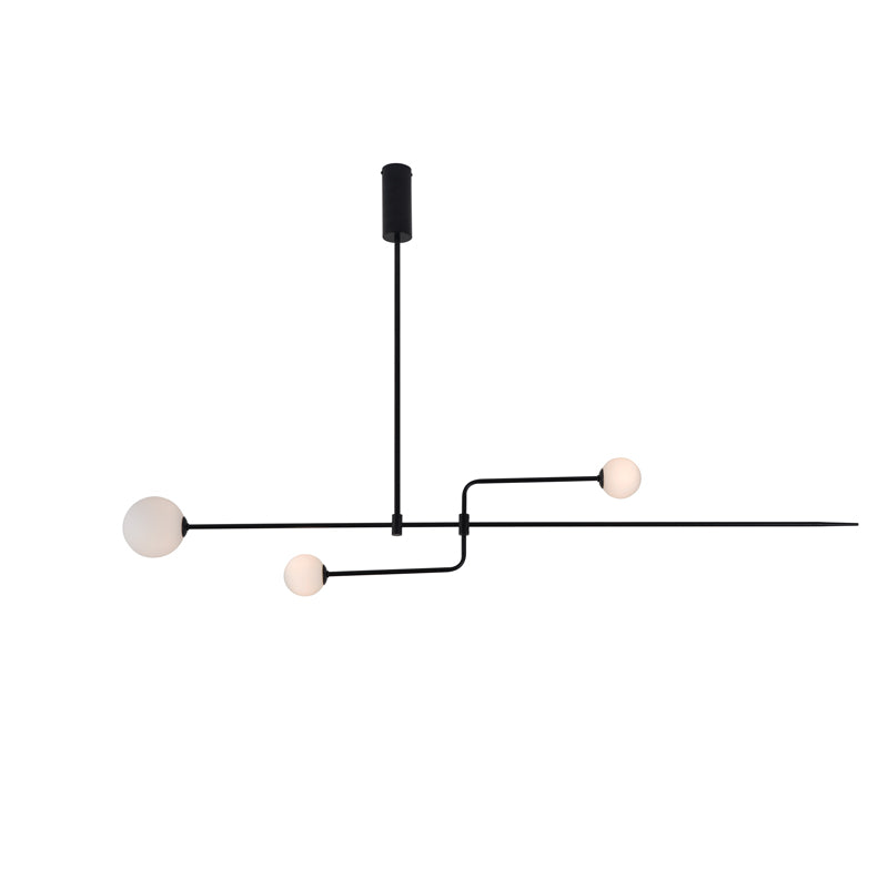 Mobile Chandelier 55.1 in L x 33.5 in H Patinated Brass Black Modern Living Room Ceiling Light Minimalist Glass Diffuser Fixture | Thomler