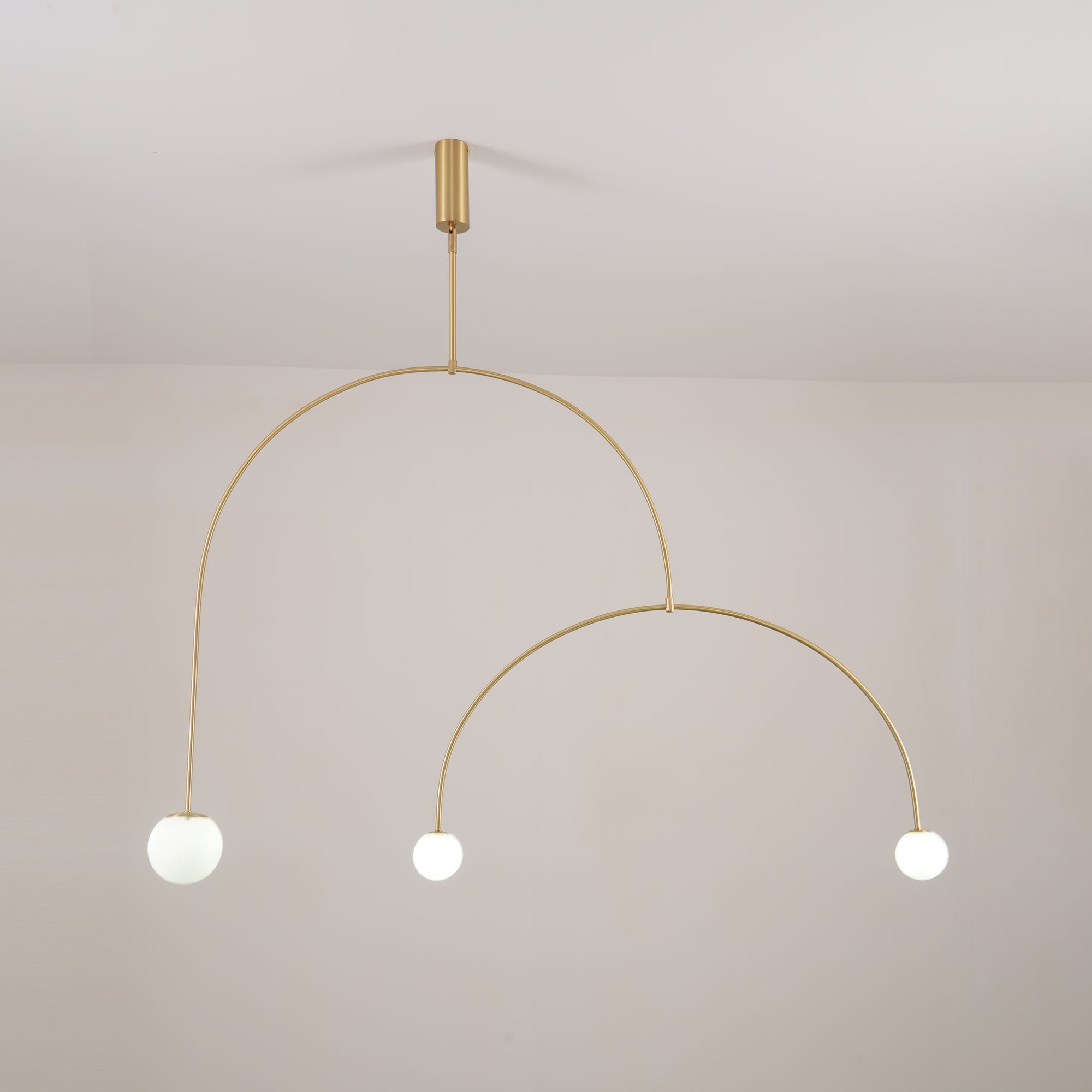 Mobile Chandelier 55.1 in L x 33.5 in H Patinated Brass Black Modern Living Room Ceiling Light Minimalist Glass Diffuser Fixture | Thomler