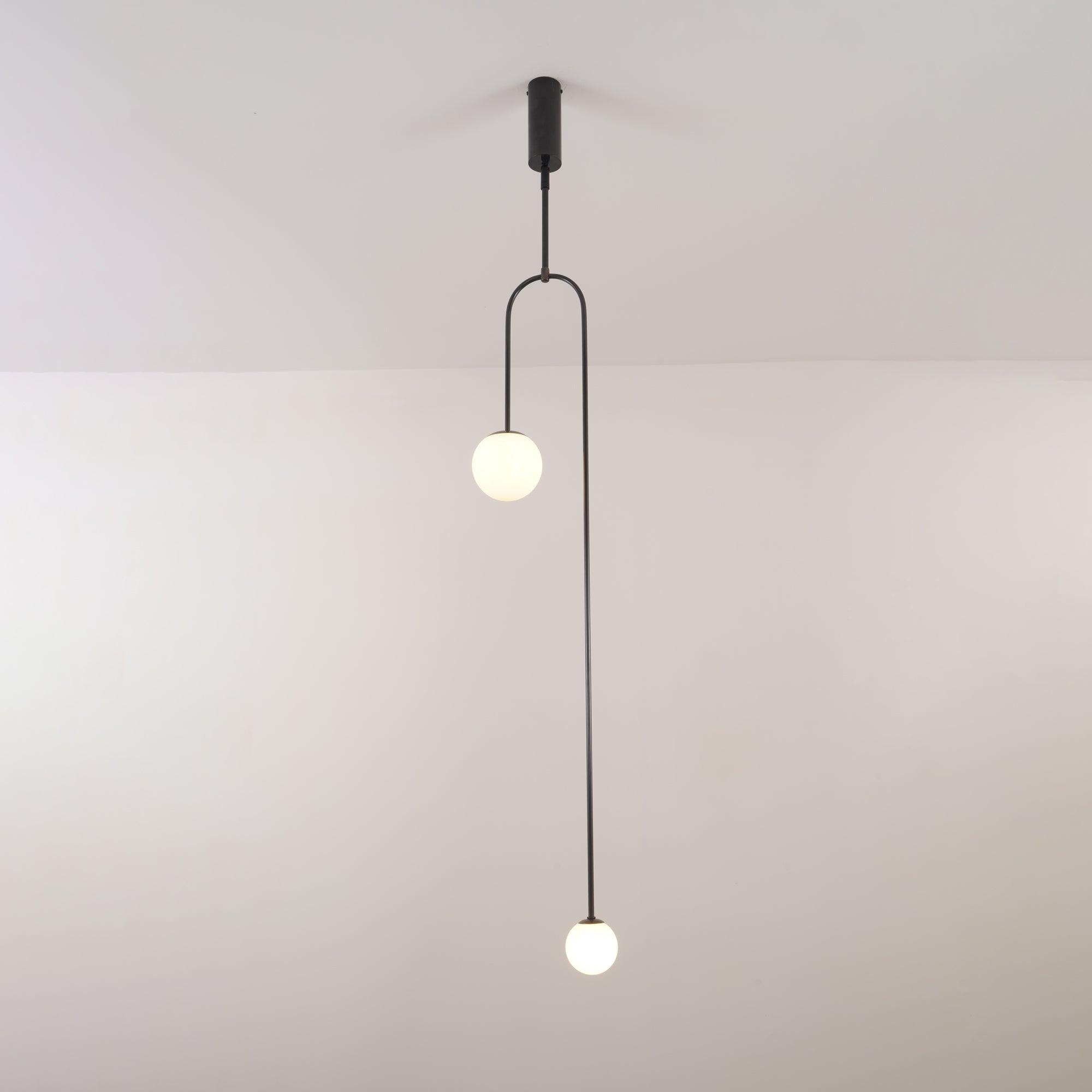 Mobile Chandelier 55.1 in L x 33.5 in H Patinated Brass Black Modern Living Room Ceiling Light Minimalist Glass Diffuser Fixture | Thomler