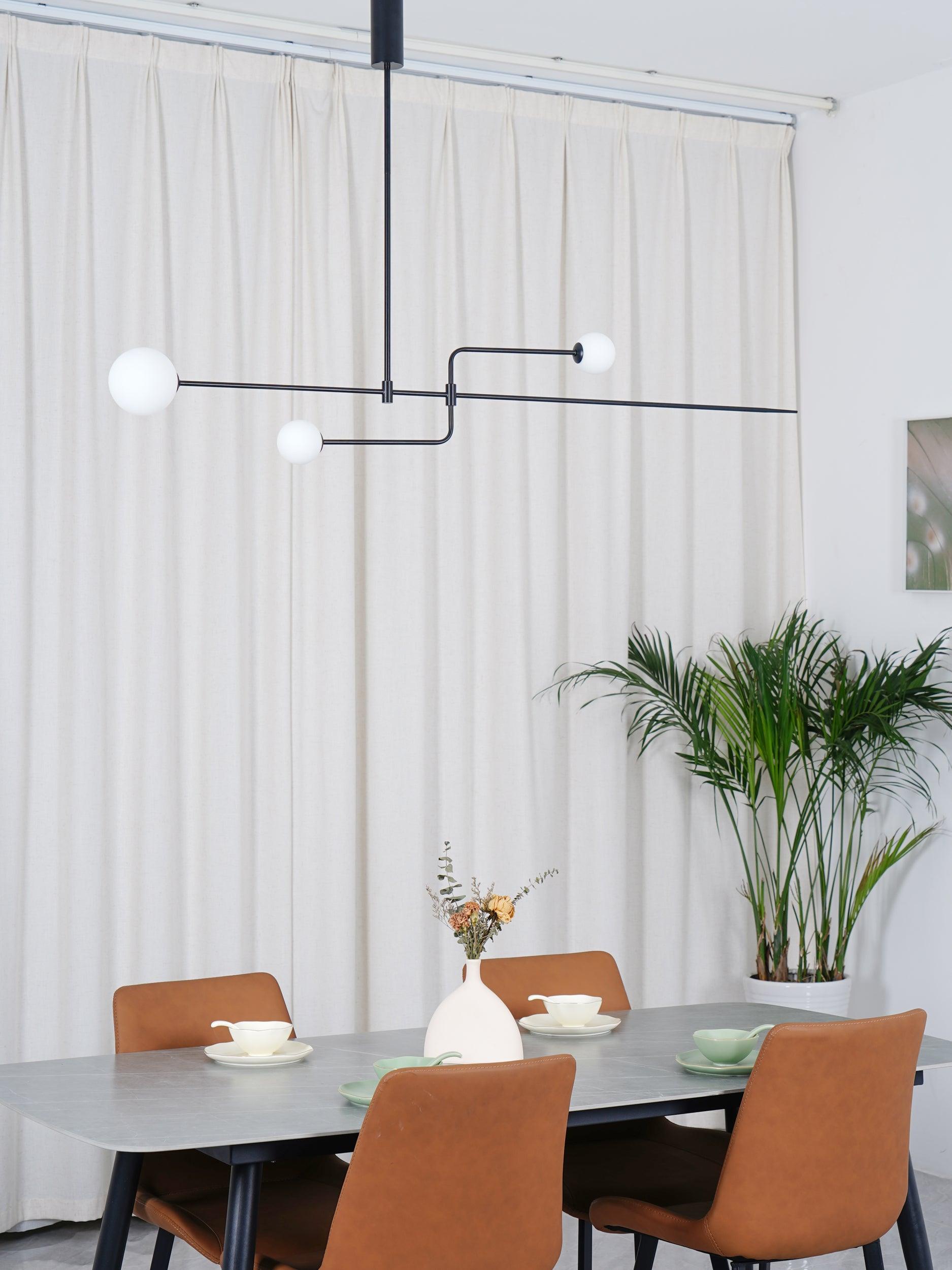Mobile Chandelier 55.1 in L x 33.5 in H Patinated Brass Black Modern Living Room Ceiling Light Minimalist Glass Diffuser Fixture | Thomler