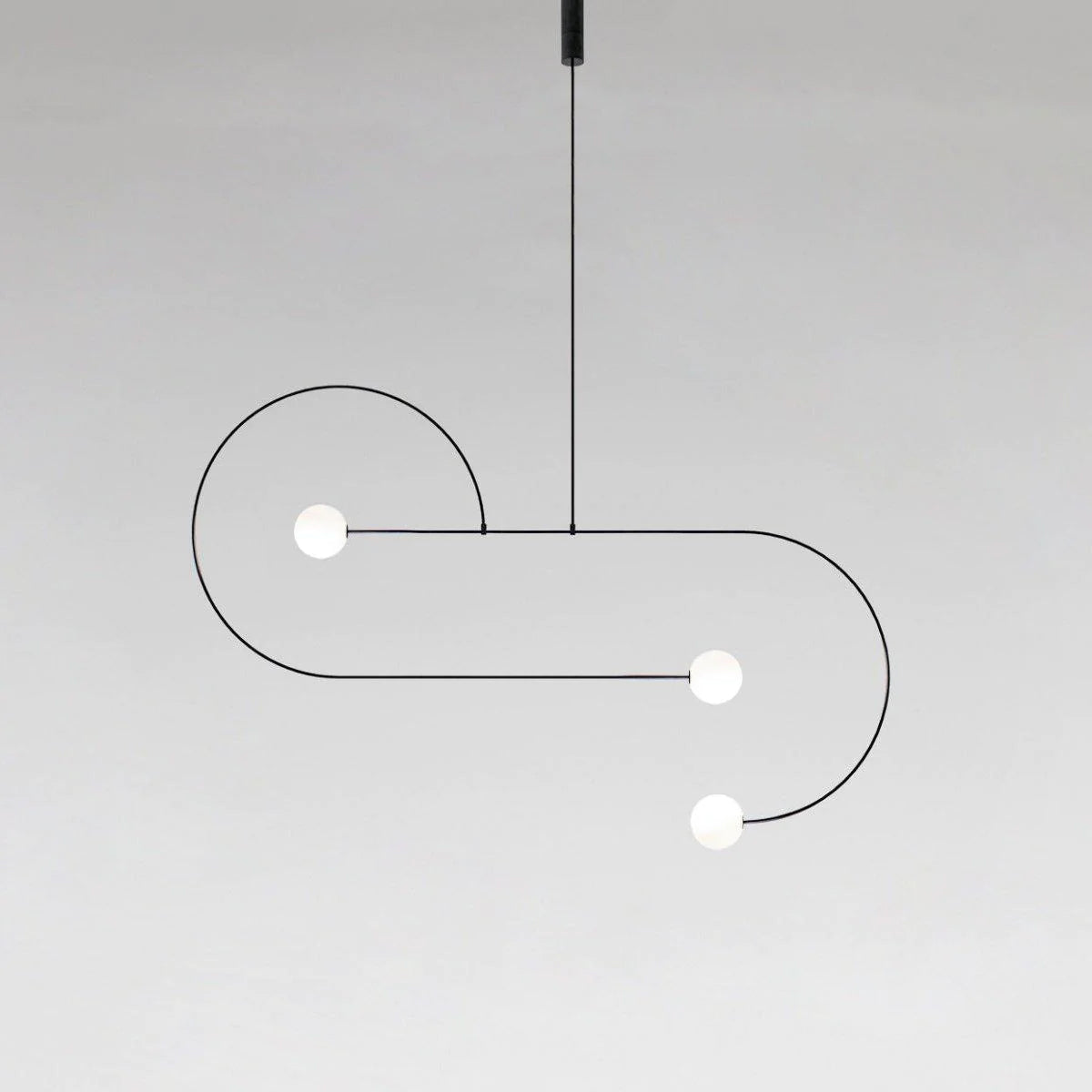 Mobile Chandelier 55.1 in L x 33.5 in H Patinated Brass Black Modern Living Room Ceiling Light Minimalist Glass Diffuser Fixture | Thomler
