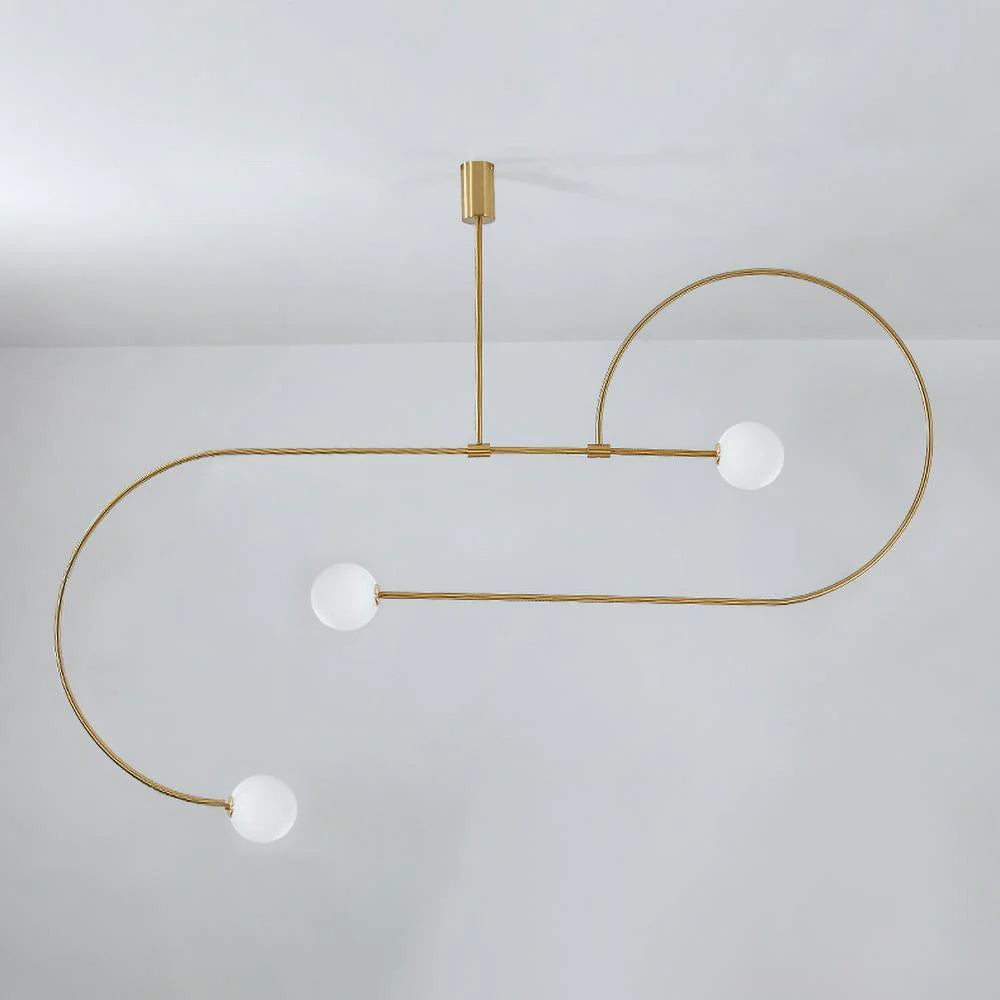 Mobile Chandelier 55.1 in L x 33.5 in H Patinated Brass Black Modern Living Room Ceiling Light Minimalist Glass Diffuser Fixture | Thomler