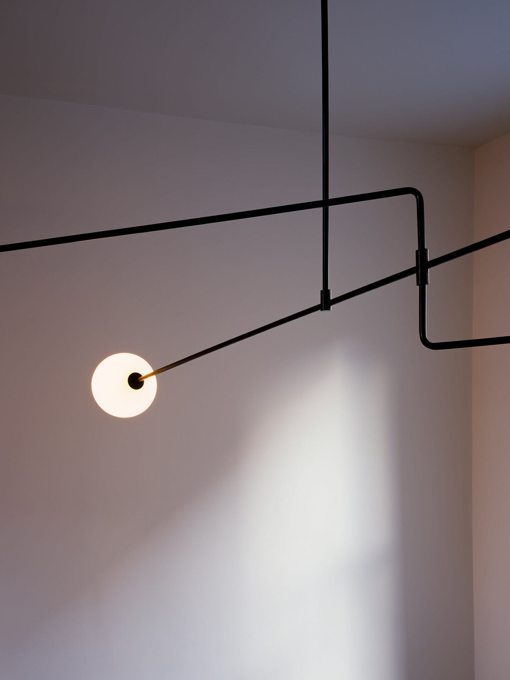 Mobile Chandelier 55.1 in L x 33.5 in H Patinated Brass Black Modern Living Room Ceiling Light Minimalist Glass Diffuser Fixture | Thomler