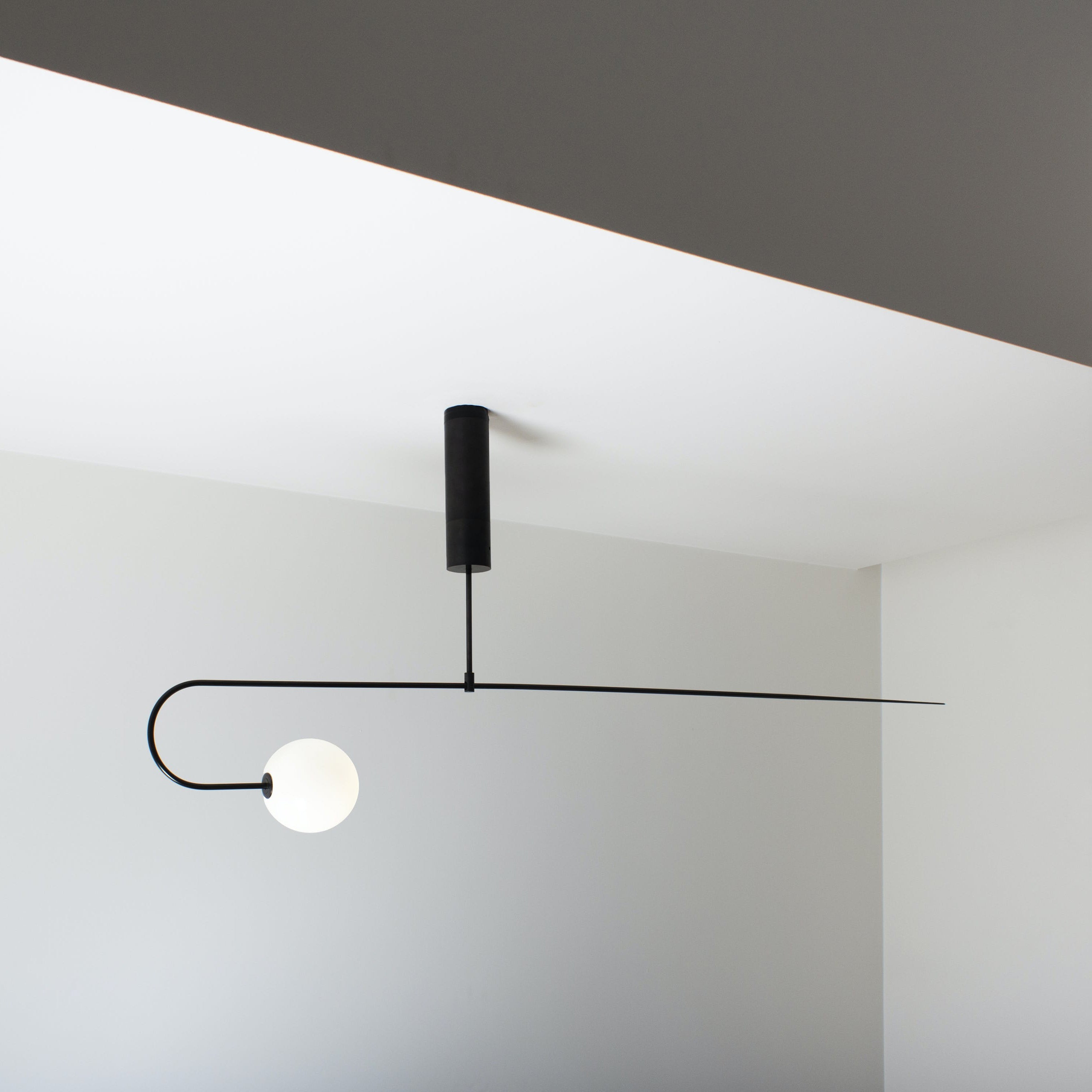 Mobile Chandelier 55.1 in L x 33.5 in H Patinated Brass Black Modern Living Room Ceiling Light Minimalist Glass Diffuser Fixture | Thomler