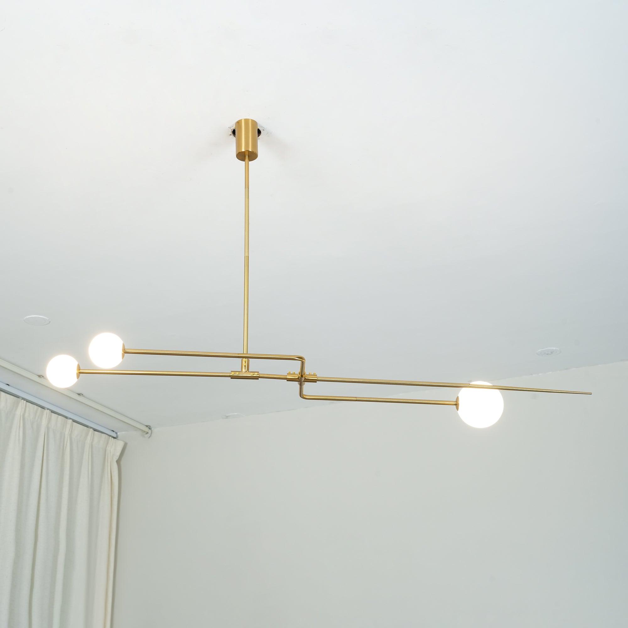 Mobile Chandelier 55.1 in L x 33.5 in H Patinated Brass Black Modern Living Room Ceiling Light Minimalist Glass Diffuser Fixture | Thomler