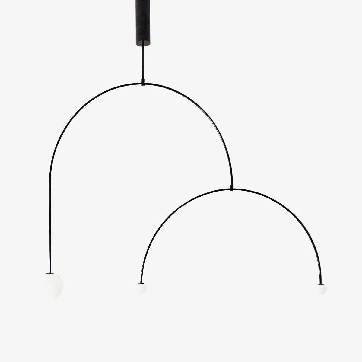 Mobile Chandelier 55.1 in L x 33.5 in H Patinated Brass Black Modern Living Room Ceiling Light Minimalist Glass Diffuser Fixture | Thomler