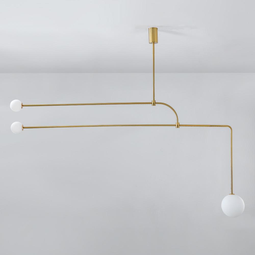 Mobile Chandelier 55.1 in L x 33.5 in H Patinated Brass Black Modern Living Room Ceiling Light Minimalist Glass Diffuser Fixture | Thomler