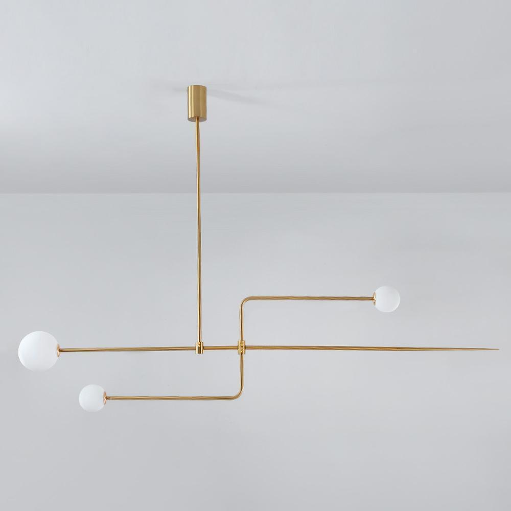 Mobile Chandelier 55.1 in L x 33.5 in H Patinated Brass Black Modern Living Room Ceiling Light Minimalist Glass Diffuser Fixture | Thomler