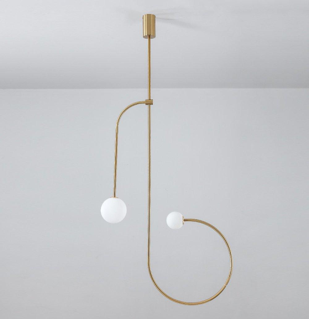 Mobile Chandelier 55.1 in L x 33.5 in H Patinated Brass Black Modern Living Room Ceiling Light Minimalist Glass Diffuser Fixture | Thomler
