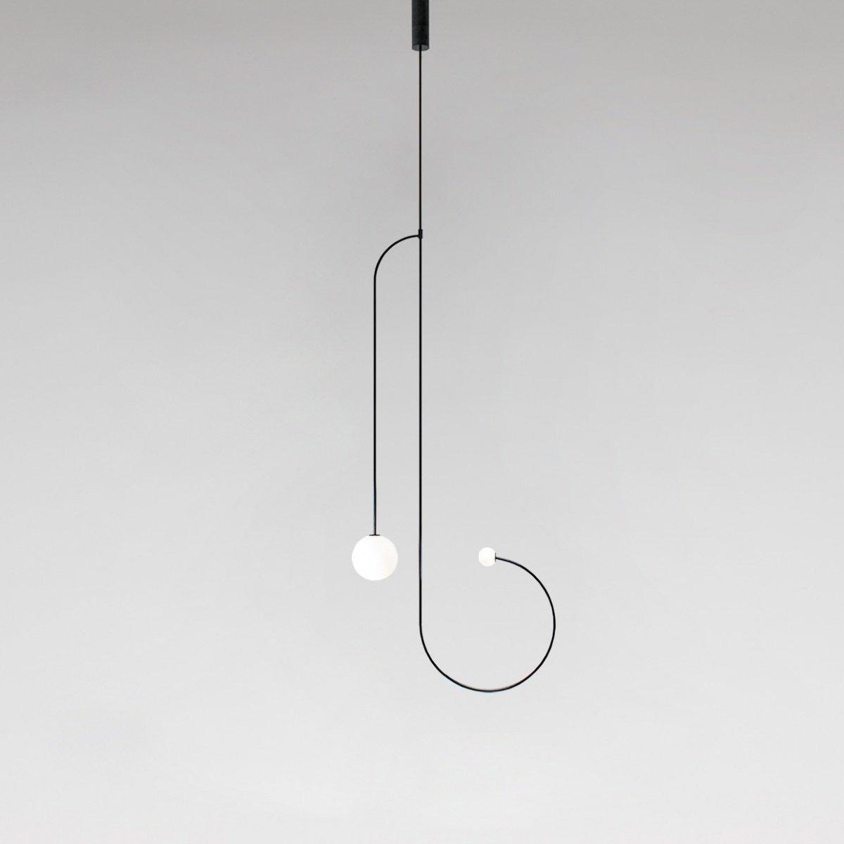 Mobile Chandelier 55.1 in L x 33.5 in H Patinated Brass Black Modern Living Room Ceiling Light Minimalist Glass Diffuser Fixture | Thomler