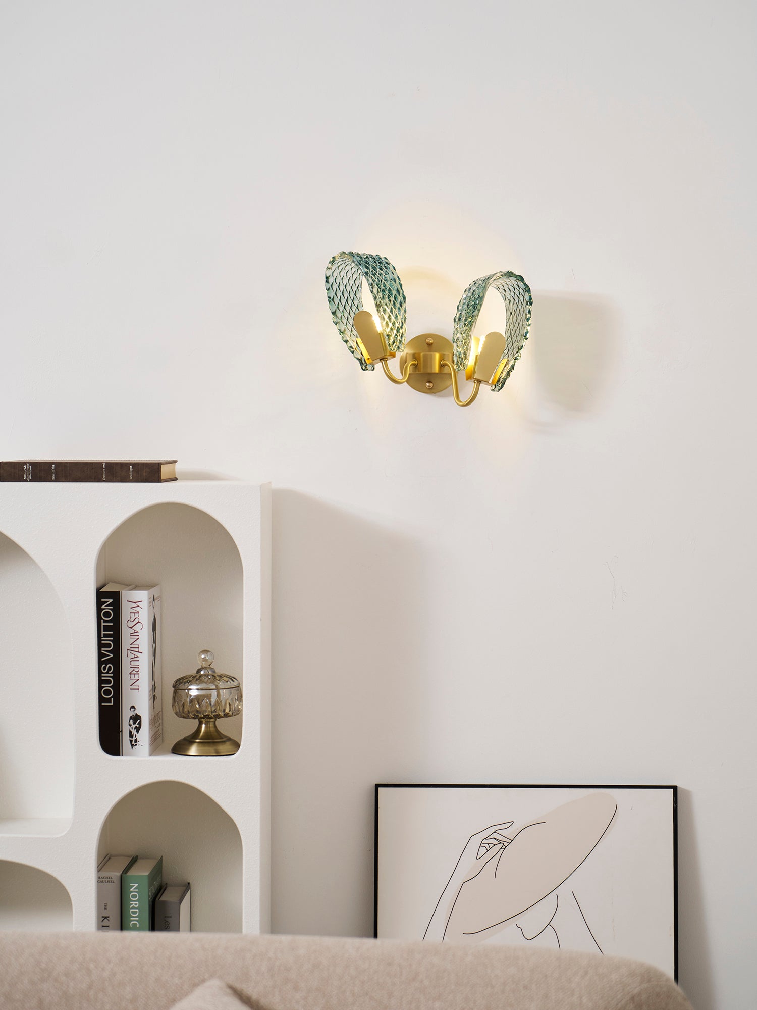 Vintage Brass and Blue Glass Wall Sconce for Bedroom Hallway Living Room – Elegant Decorative 2-Light or 3-Light Fixture with Diamond Textur | Thomler