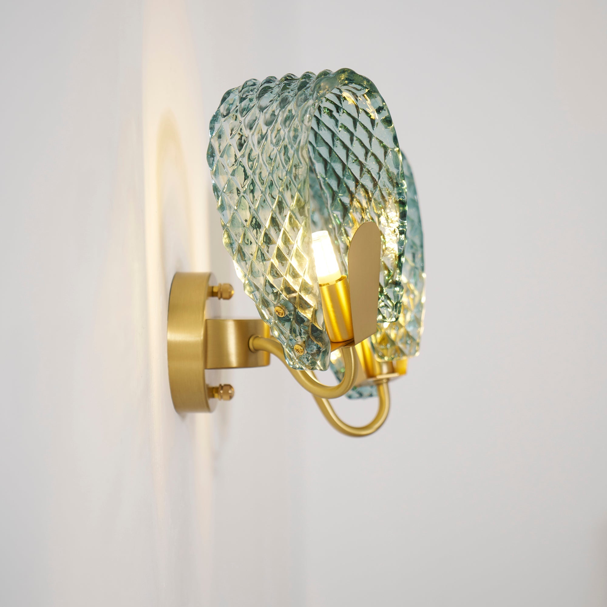 Vintage Brass and Blue Glass Wall Sconce for Bedroom Hallway Living Room – Elegant Decorative 2-Light or 3-Light Fixture with Diamond Textur | Thomler