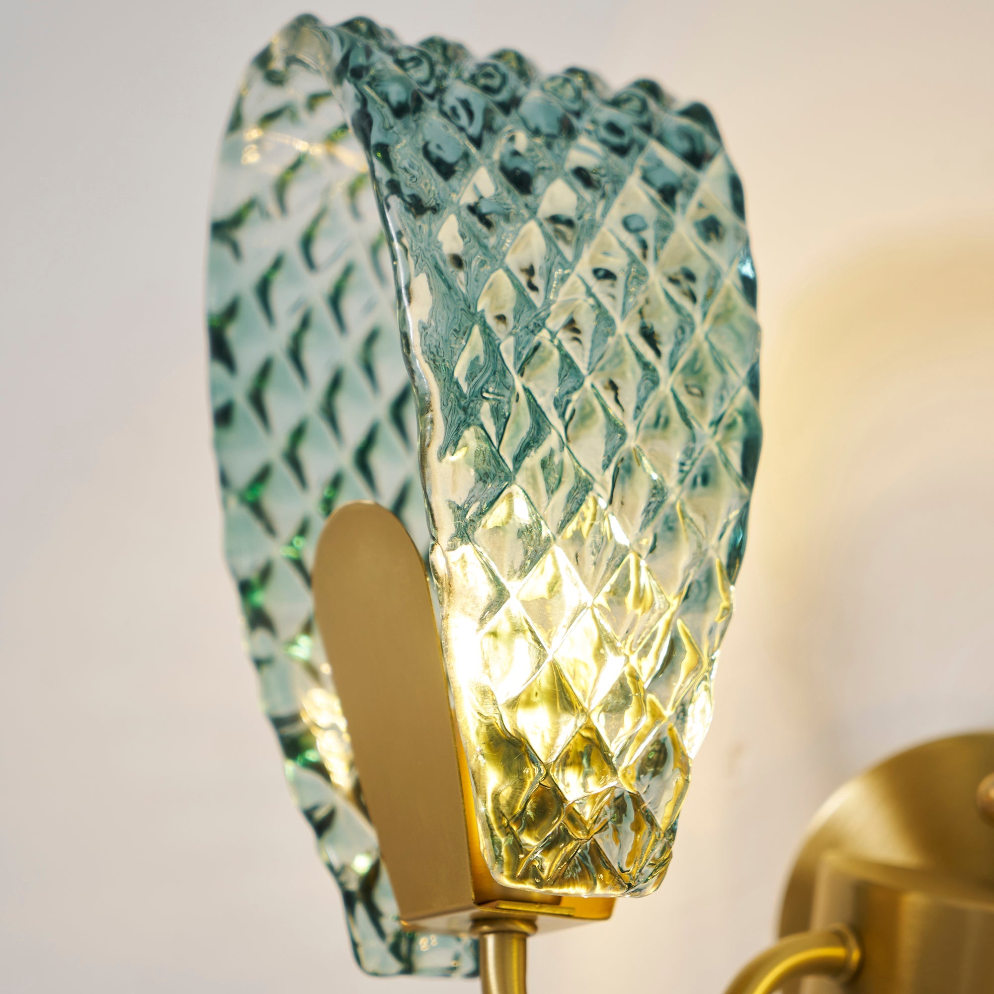 Vintage Brass and Blue Glass Wall Sconce for Bedroom Hallway Living Room – Elegant Decorative 2-Light or 3-Light Fixture with Diamond Textur | Thomler