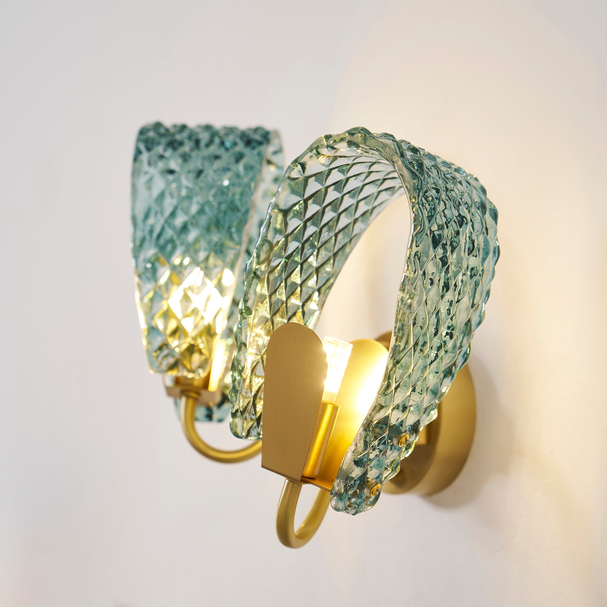 Vintage Brass and Blue Glass Wall Sconce for Bedroom Hallway Living Room – Elegant Decorative 2-Light or 3-Light Fixture with Diamond Textur | Thomler
