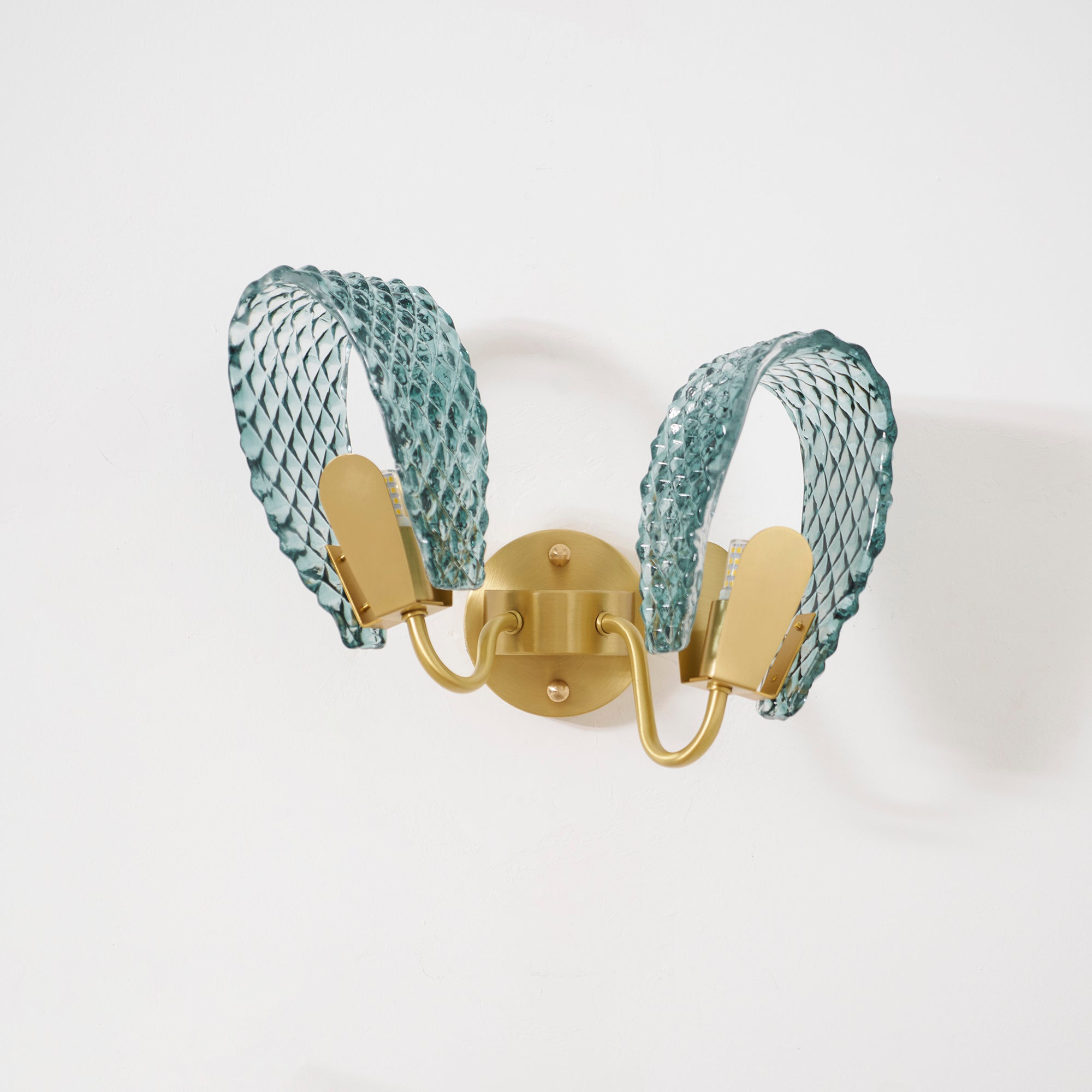 Vintage Brass and Blue Glass Wall Sconce for Bedroom Hallway Living Room – Elegant Decorative 2-Light or 3-Light Fixture with Diamond Textur | Thomler