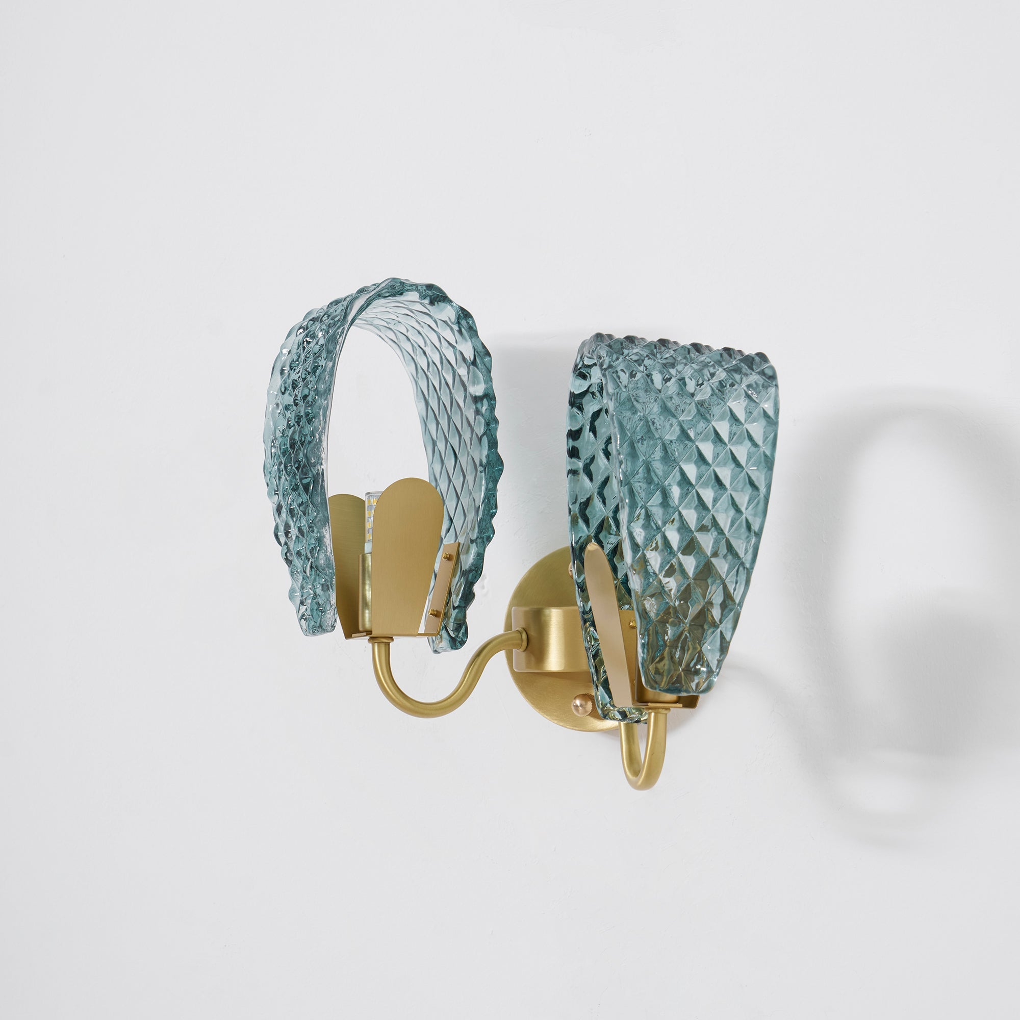 Vintage Brass and Blue Glass Wall Sconce for Bedroom Hallway Living Room – Elegant Decorative 2-Light or 3-Light Fixture with Diamond Textur | Thomler