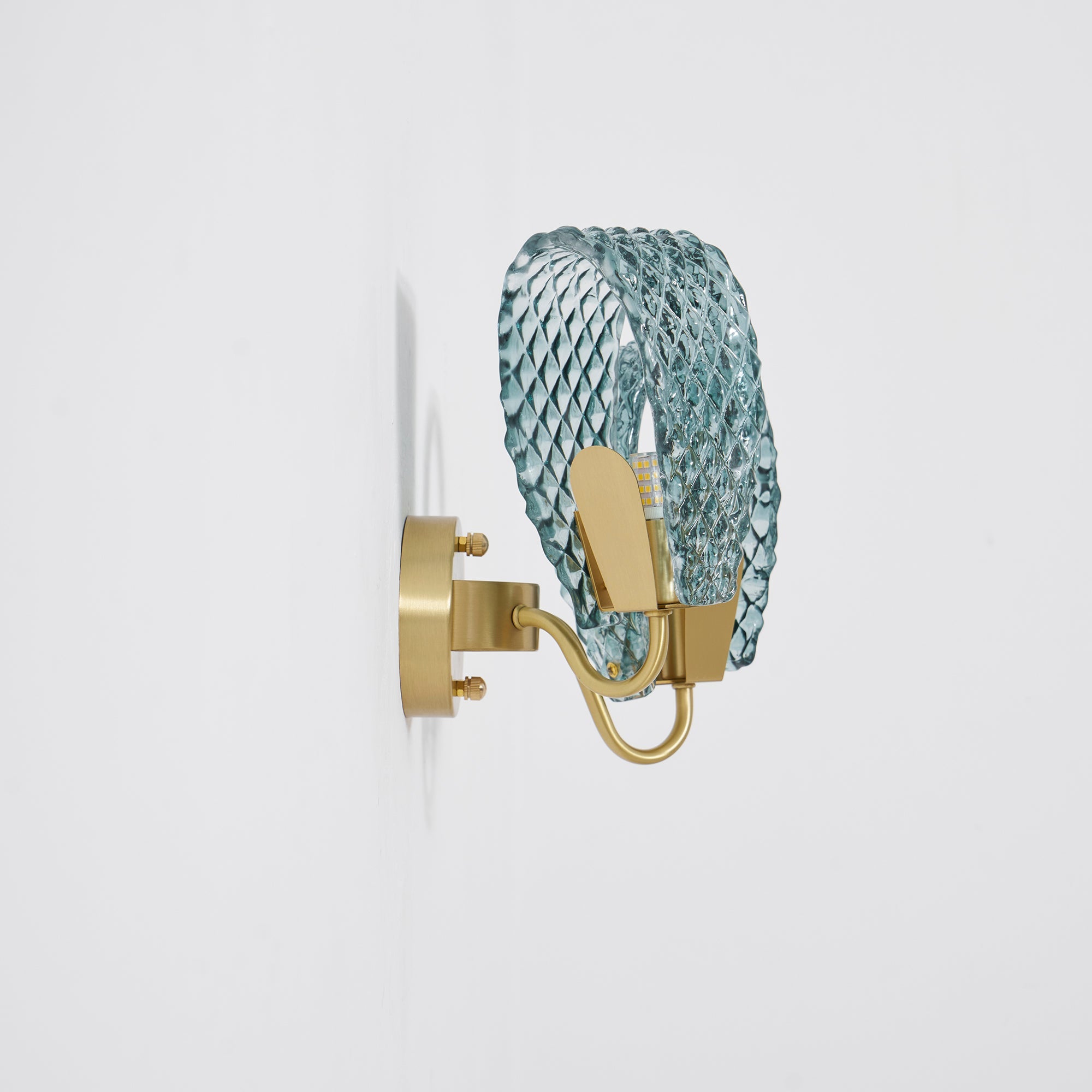 Vintage Brass and Blue Glass Wall Sconce for Bedroom Hallway Living Room – Elegant Decorative 2-Light or 3-Light Fixture with Diamond Textur | Thomler