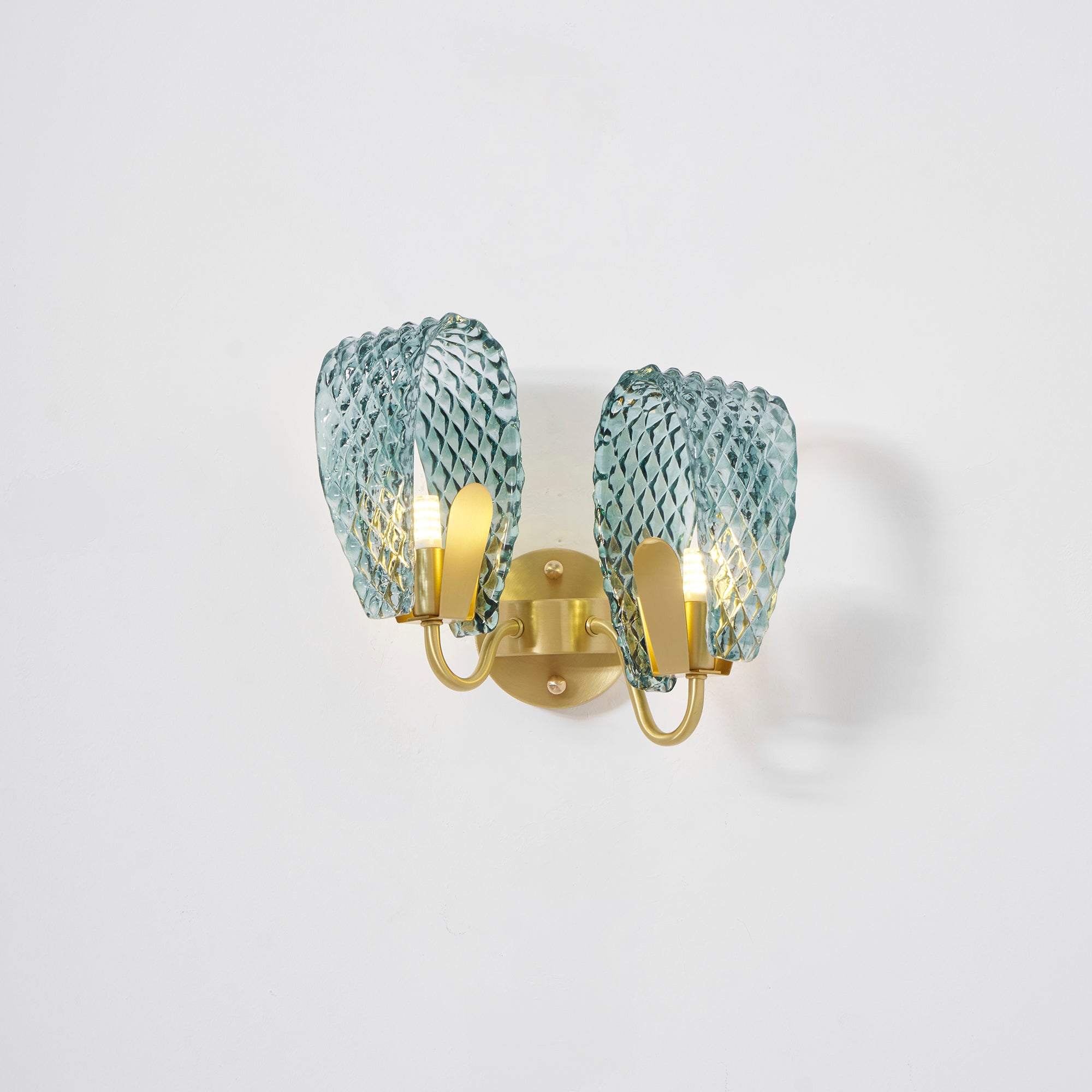 Vintage Brass and Blue Glass Wall Sconce for Bedroom Hallway Living Room – Elegant Decorative 2-Light or 3-Light Fixture with Diamond Textur | Thomler