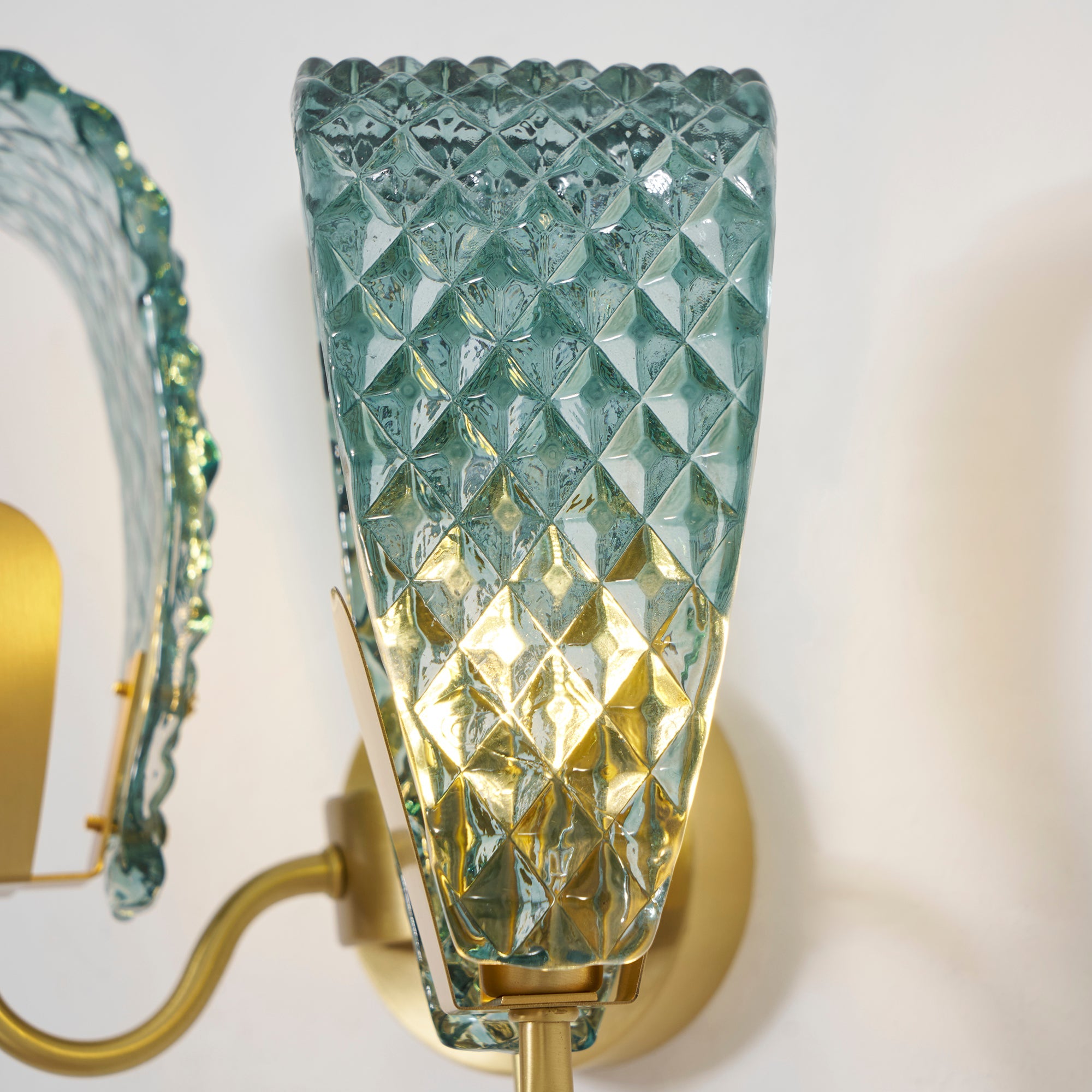 Vintage Brass and Blue Glass Wall Sconce for Bedroom Hallway Living Room – Elegant Decorative 2-Light or 3-Light Fixture with Diamond Textur | Thomler