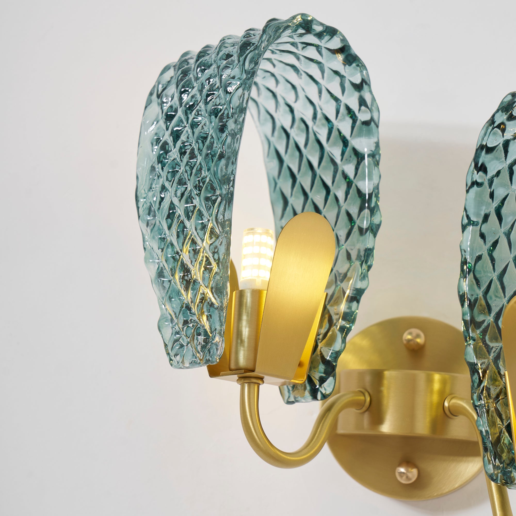 Vintage Brass and Blue Glass Wall Sconce for Bedroom Hallway Living Room – Elegant Decorative 2-Light or 3-Light Fixture with Diamond Textur | Thomler