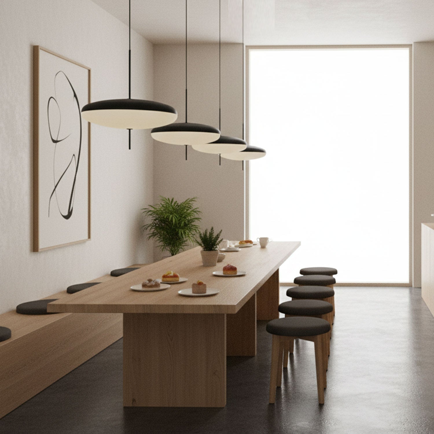 Polymer Plastic Suspension Lamp 11.8 in x 21.7 in White Indoor Ceiling Light Adjustable Hanging Height Modern Lighting Fixture | Thomler