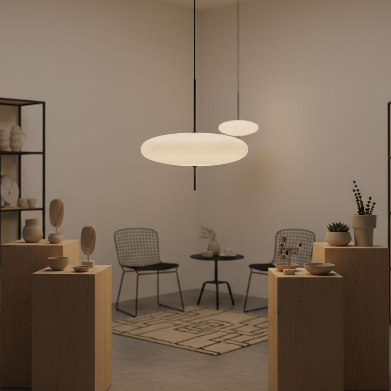 Polymer Plastic Suspension Lamp 11.8 in x 21.7 in White Indoor Ceiling Light Adjustable Hanging Height Modern Lighting Fixture | Thomler