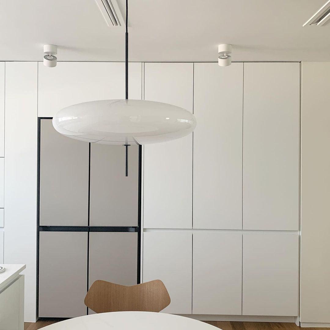 Polymer Plastic Suspension Lamp 11.8 in x 21.7 in White Indoor Ceiling Light Adjustable Hanging Height Modern Lighting Fixture | Thomler