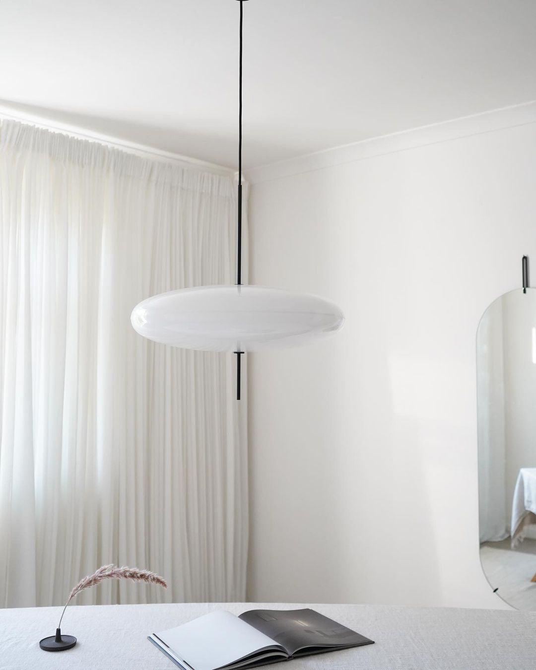 Polymer Plastic Suspension Lamp 11.8 in x 21.7 in White Indoor Ceiling Light Adjustable Hanging Height Modern Lighting Fixture | Thomler