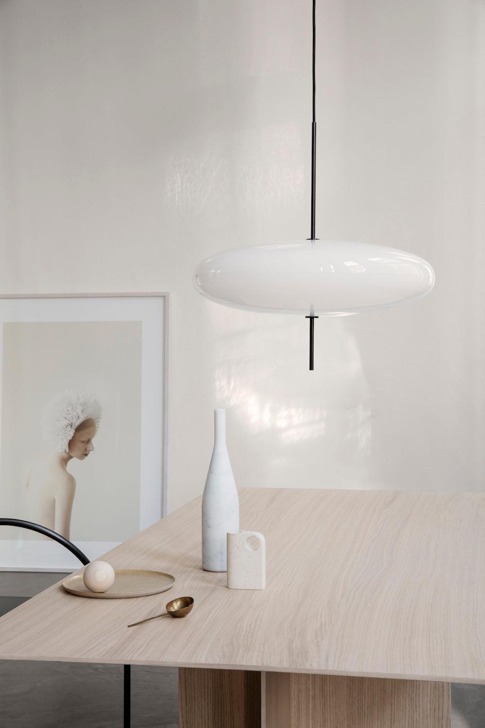 Polymer Plastic Suspension Lamp 11.8 in x 21.7 in White Indoor Ceiling Light Adjustable Hanging Height Modern Lighting Fixture | Thomler