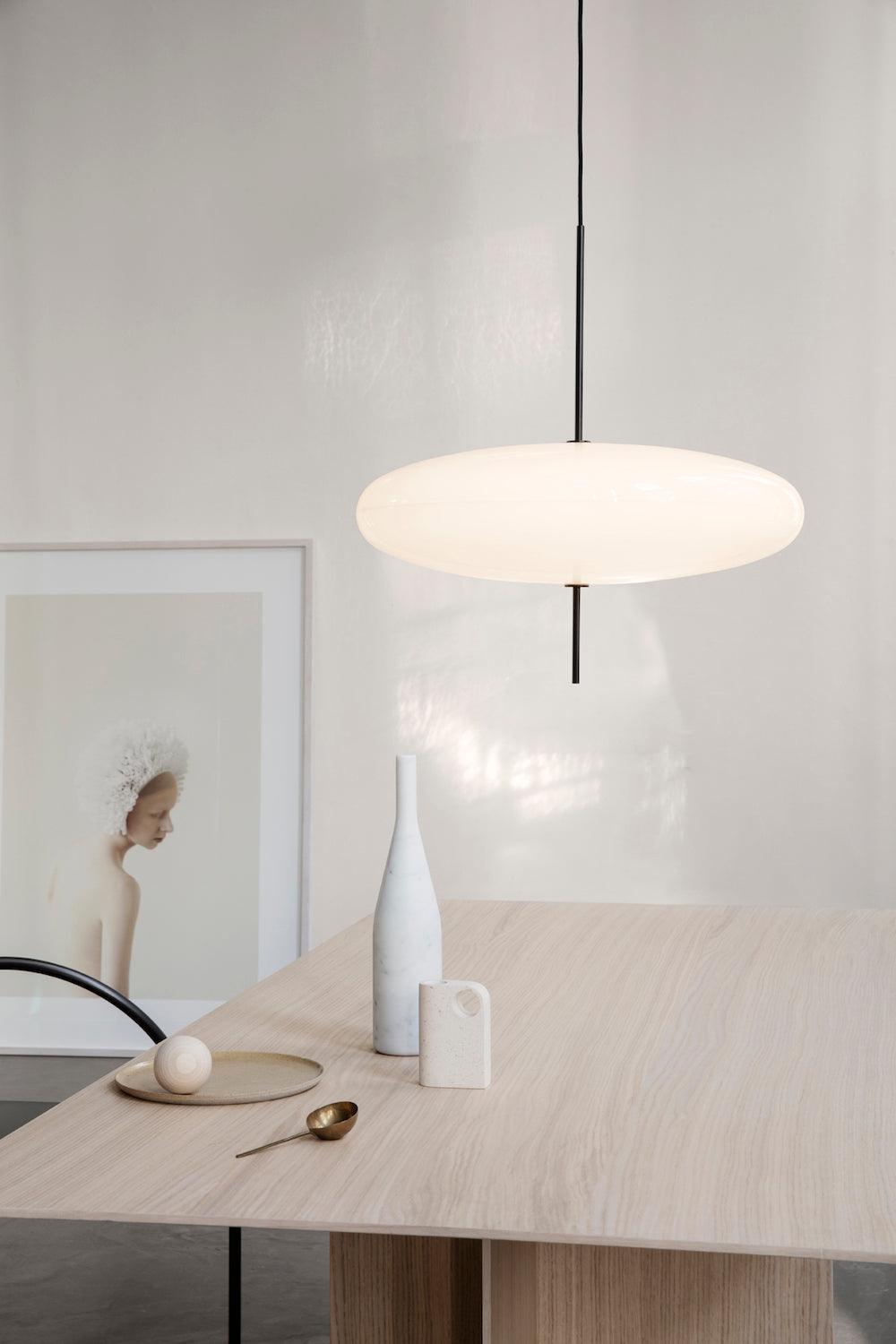 Polymer Plastic Suspension Lamp 11.8 in x 21.7 in White Indoor Ceiling Light Adjustable Hanging Height Modern Lighting Fixture | Thomler