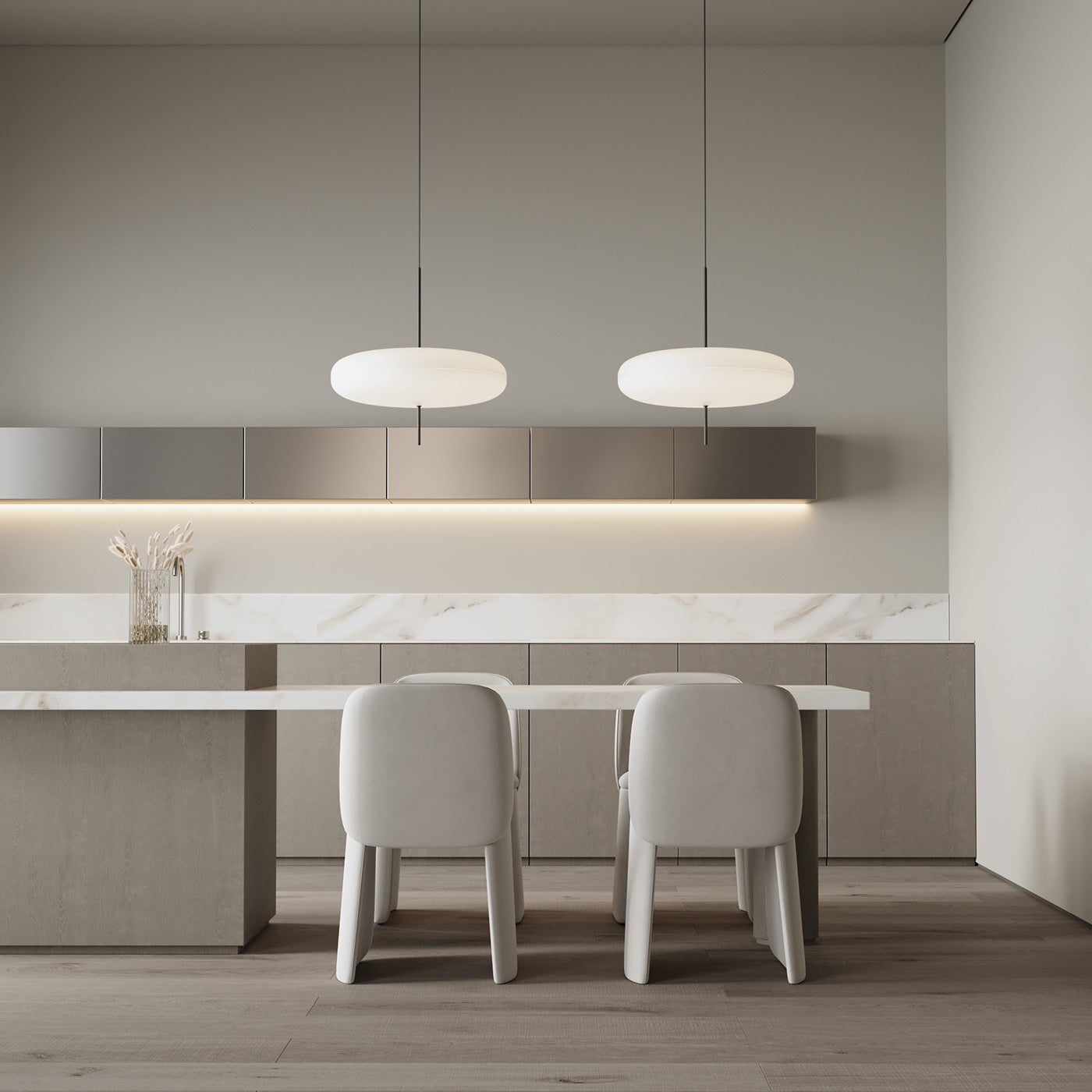 Polymer Plastic Suspension Lamp 11.8 in x 21.7 in White Indoor Ceiling Light Adjustable Hanging Height Modern Lighting Fixture | Thomler