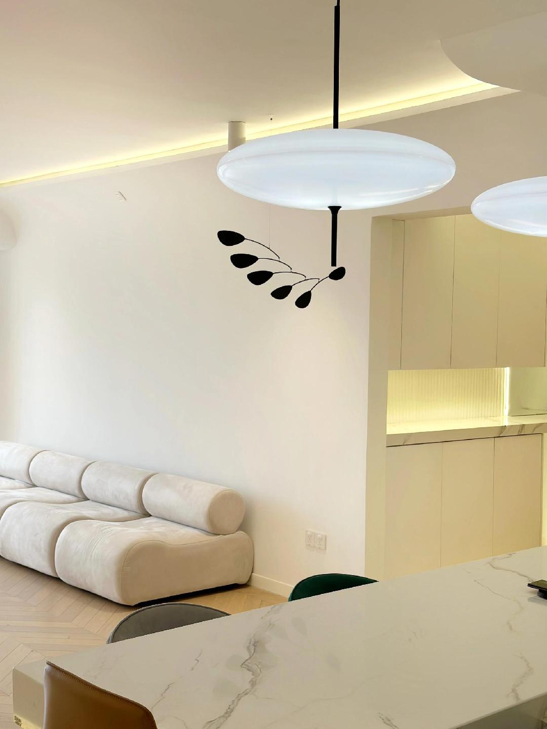Polymer Plastic Suspension Lamp 11.8 in x 21.7 in White Indoor Ceiling Light Adjustable Hanging Height Modern Lighting Fixture | Thomler