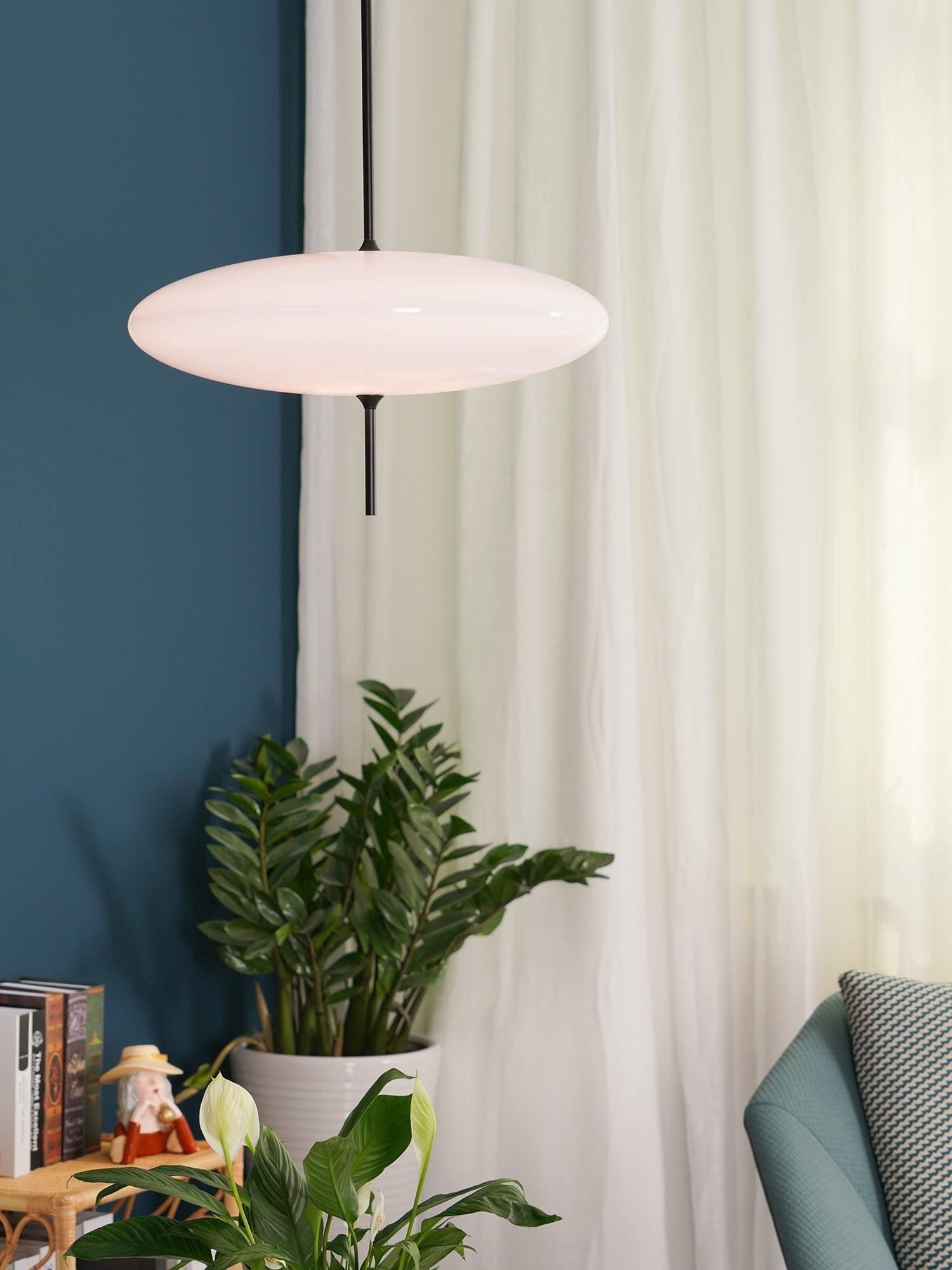 Polymer Plastic Suspension Lamp 11.8 in x 21.7 in White Indoor Ceiling Light Adjustable Hanging Height Modern Lighting Fixture | Thomler