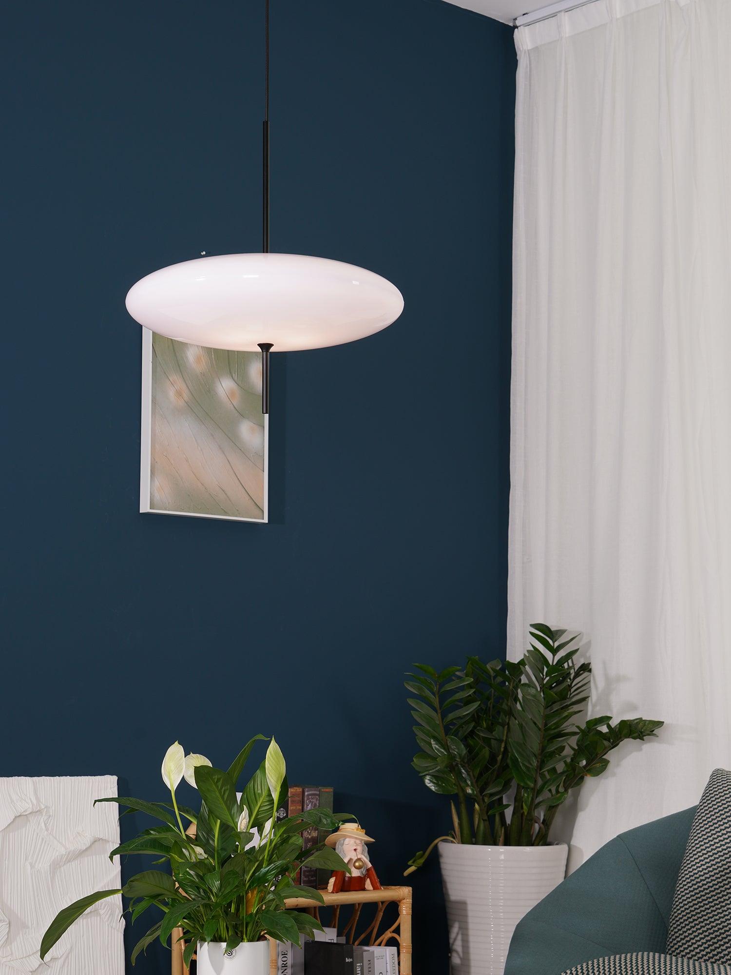 Polymer Plastic Suspension Lamp 11.8 in x 21.7 in White Indoor Ceiling Light Adjustable Hanging Height Modern Lighting Fixture | Thomler