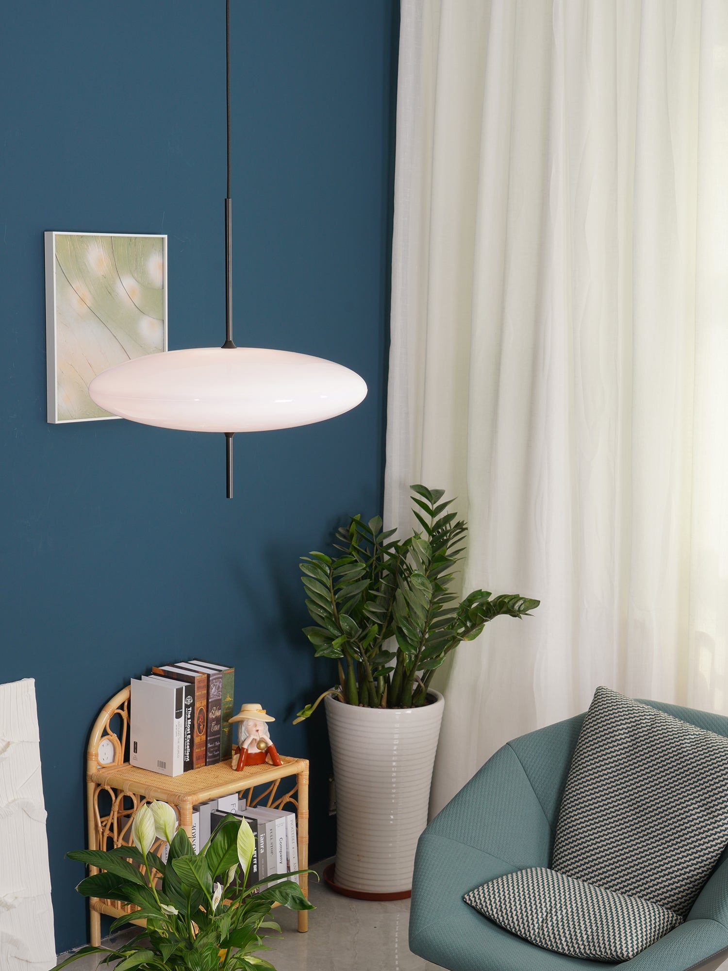 Polymer Plastic Suspension Lamp 11.8 in x 21.7 in White Indoor Ceiling Light Adjustable Hanging Height Modern Lighting Fixture | Thomler