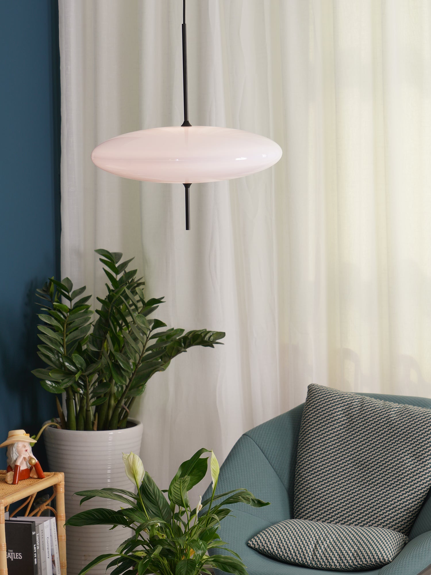 Polymer Plastic Suspension Lamp 11.8 in x 21.7 in White Indoor Ceiling Light Adjustable Hanging Height Modern Lighting Fixture | Thomler