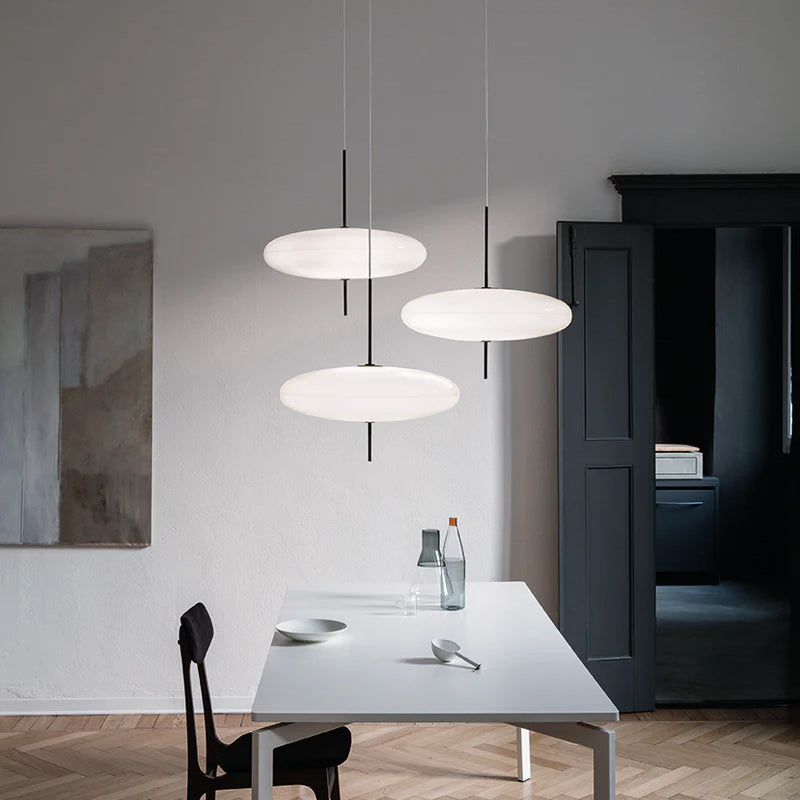 Polymer Plastic Suspension Lamp 11.8 in x 21.7 in White Indoor Ceiling Light Adjustable Hanging Height Modern Lighting Fixture | Thomler