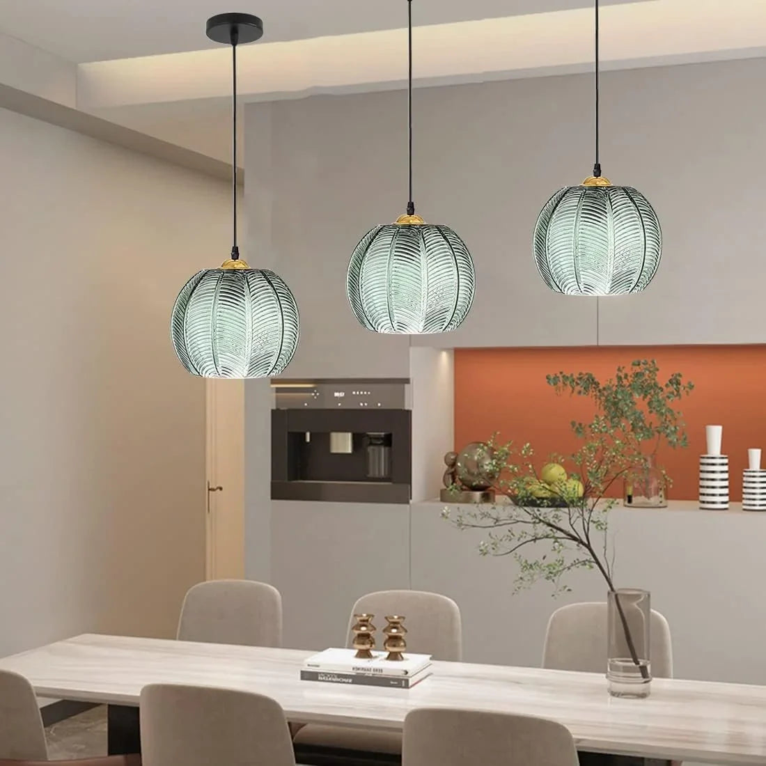 Pendant Light Glass 12 in Boho Tropical Palm Leaf Living Room Kitchen Bedroom Hanging Lamp | Thomler