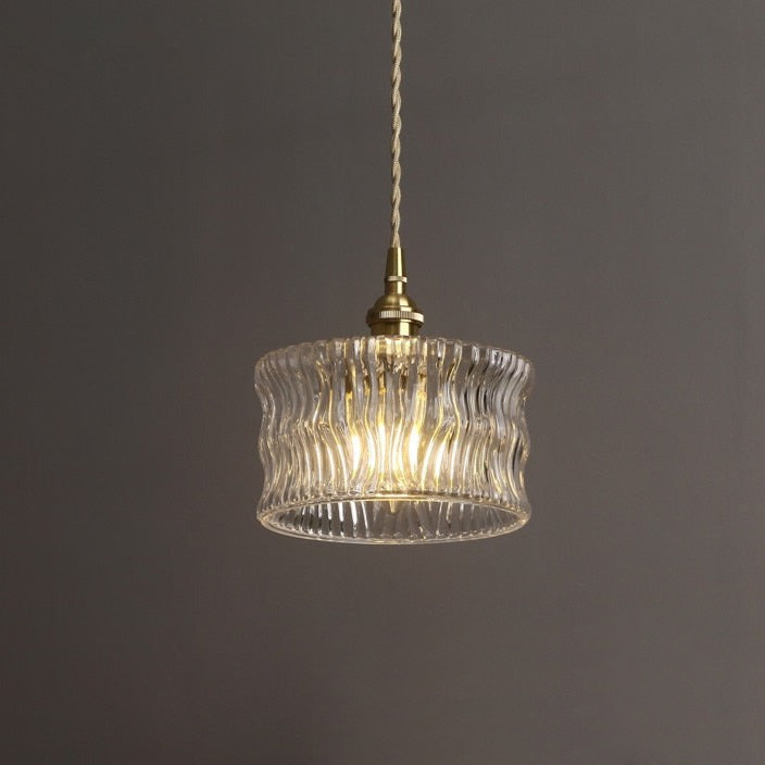 Pendant Light Ribbed Glass E27 17.0 cm Green Dining Room Kitchen Island Hanging Ceiling Lamp Japanese Retro Brass | Thomler