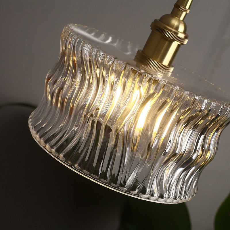 Pendant Light Ribbed Glass E27 17.0 cm Green Dining Room Kitchen Island Hanging Ceiling Lamp Japanese Retro Brass | Thomler