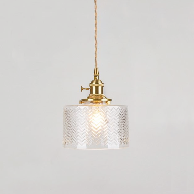 Pendant Light Ribbed Glass E27 17.0 cm Green Dining Room Kitchen Island Hanging Ceiling Lamp Japanese Retro Brass | Thomler
