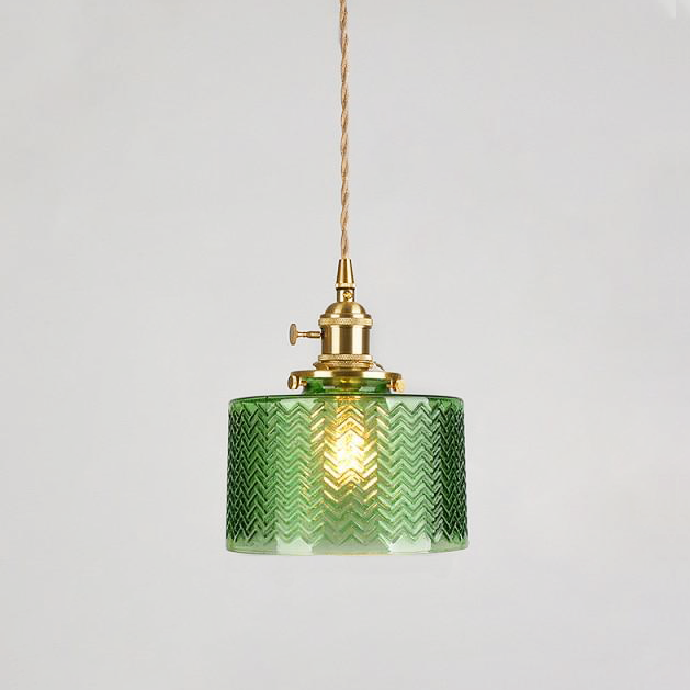 Pendant Light Ribbed Glass E27 17.0 cm Green Dining Room Kitchen Island Hanging Ceiling Lamp Japanese Retro Brass | Thomler