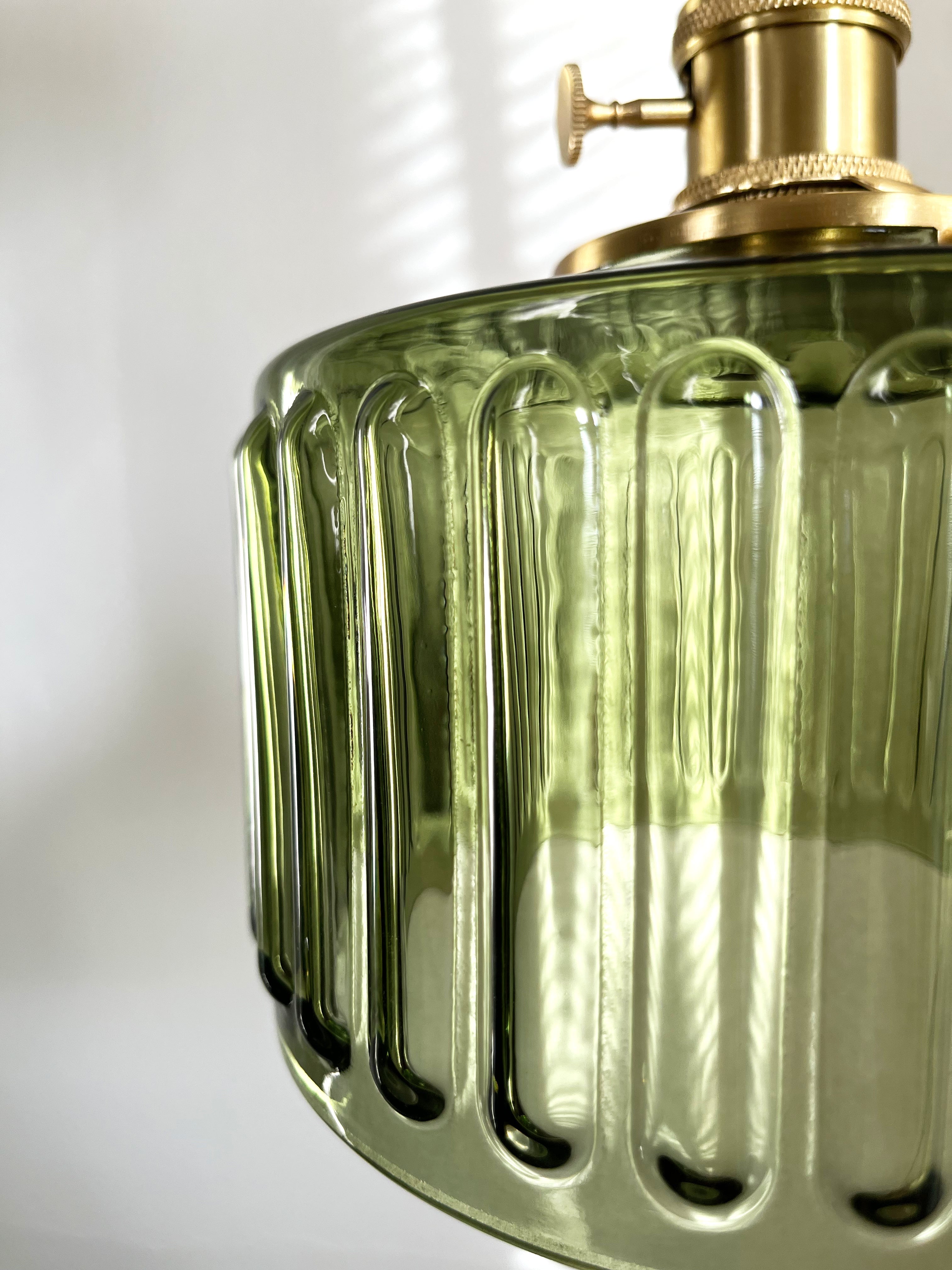 Pendant Light Ribbed Glass E27 17.0 cm Green Dining Room Kitchen Island Hanging Ceiling Lamp Japanese Retro Brass | Thomler