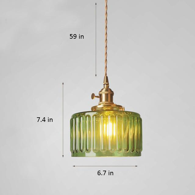 Pendant Light Ribbed Glass E27 17.0 cm Green Dining Room Kitchen Island Hanging Ceiling Lamp Japanese Retro Brass | Thomler