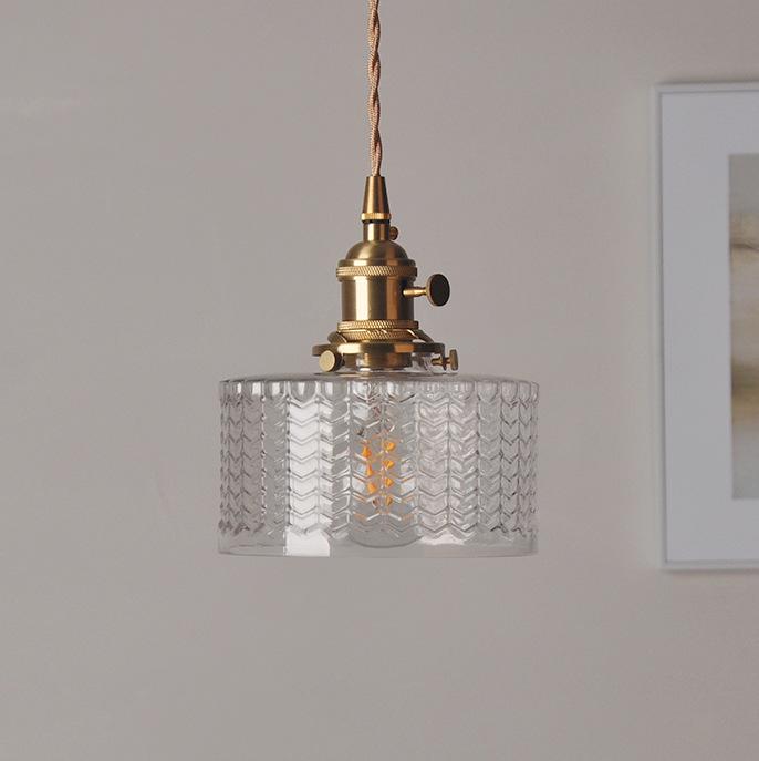 Pendant Light Ribbed Glass E27 17.0 cm Green Dining Room Kitchen Island Hanging Ceiling Lamp Japanese Retro Brass | Thomler