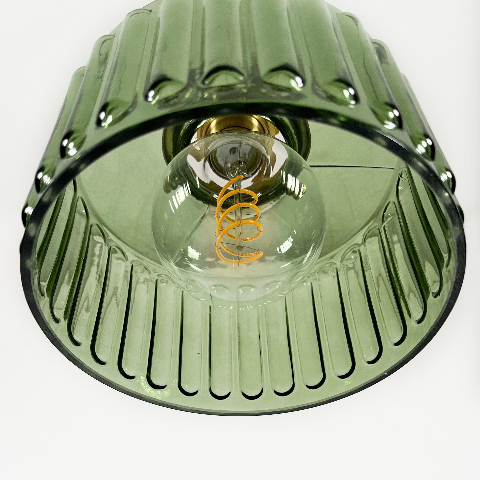 Pendant Light Ribbed Glass E27 17.0 cm Green Dining Room Kitchen Island Hanging Ceiling Lamp Japanese Retro Brass | Thomler