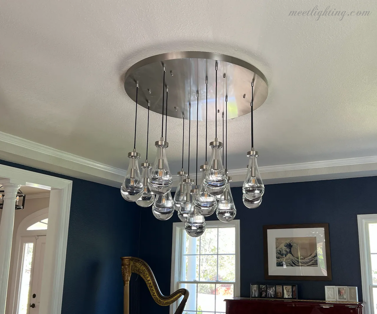 Cascading Glass Globe Chandelier – Dimmable LED Brass Fixture for Dining Room & Foyer – 18 to 60 Inch Multi-Light Statement Piece | Thomler